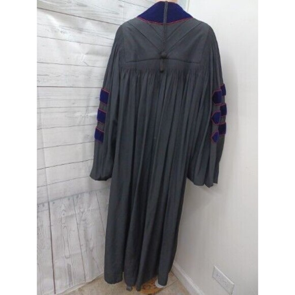 Vtg Collegiate Cap & Gown Co Bl Doctoral Graduation Black Purple Velvet 59 X 34L - Picture 5 of 13